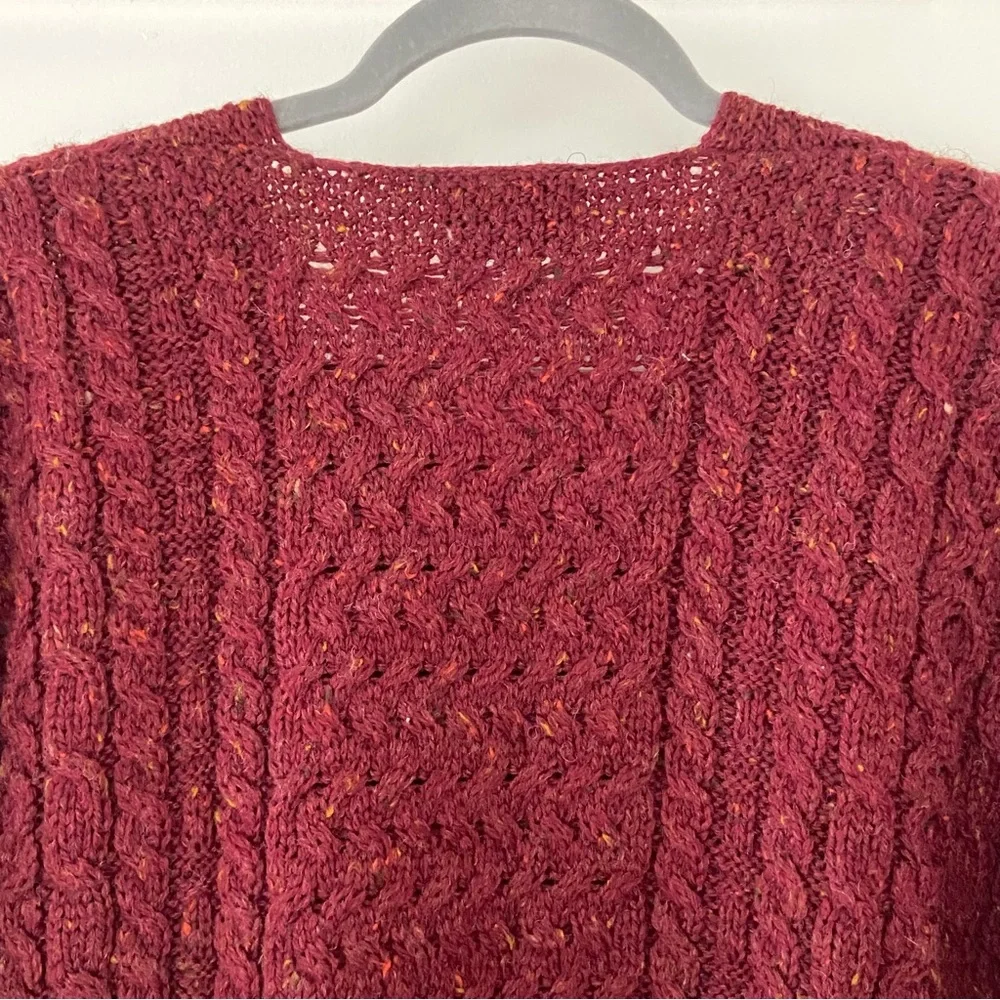 Carraig Donn Cardigan Womens L Red Wool Cable Knit Ireland Chunky Fisherman